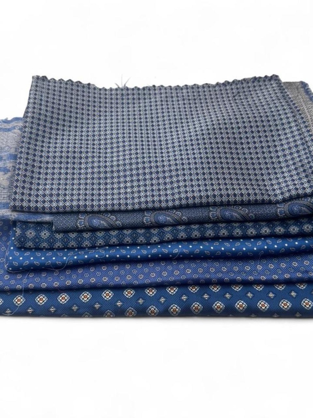 6pc bundle lot blue 100% Italian silk fabric remnants